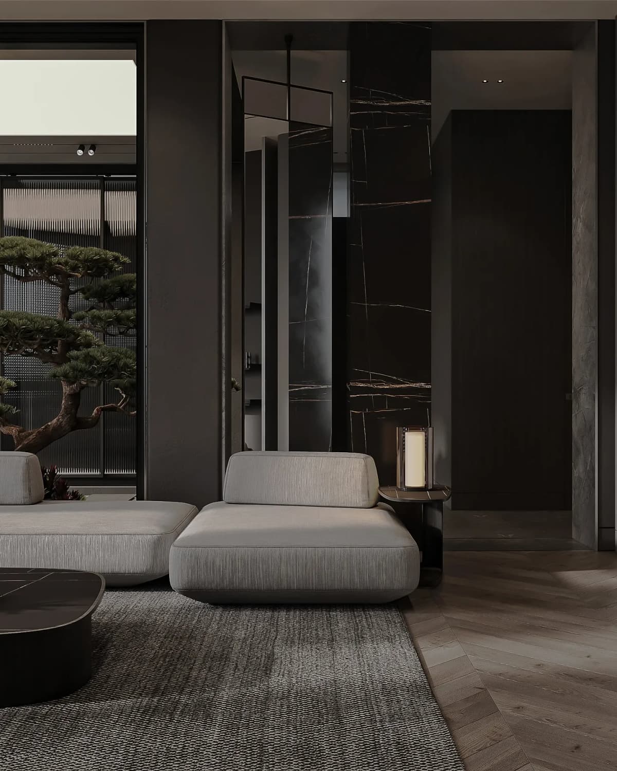 Modern house design in dark tones with Japanese accents by ROOM 25